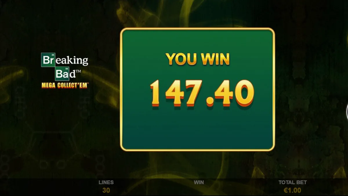 Breaking Bad Mega Collect’Em slot game interface with desert background and character symbols